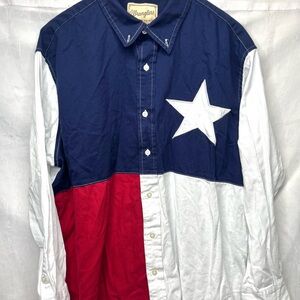 Vtg Wrangler Western Shirt Men’s Size 2XL Red White Blue Star Texas Flag Cowboy